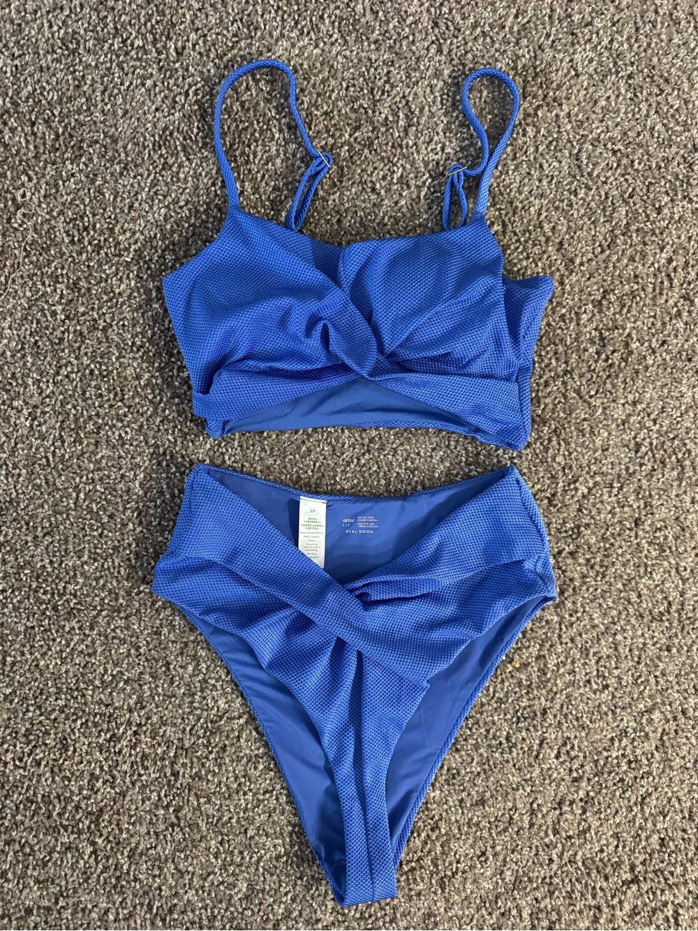 aerie cobalt blue twist-front bikini set - never worn